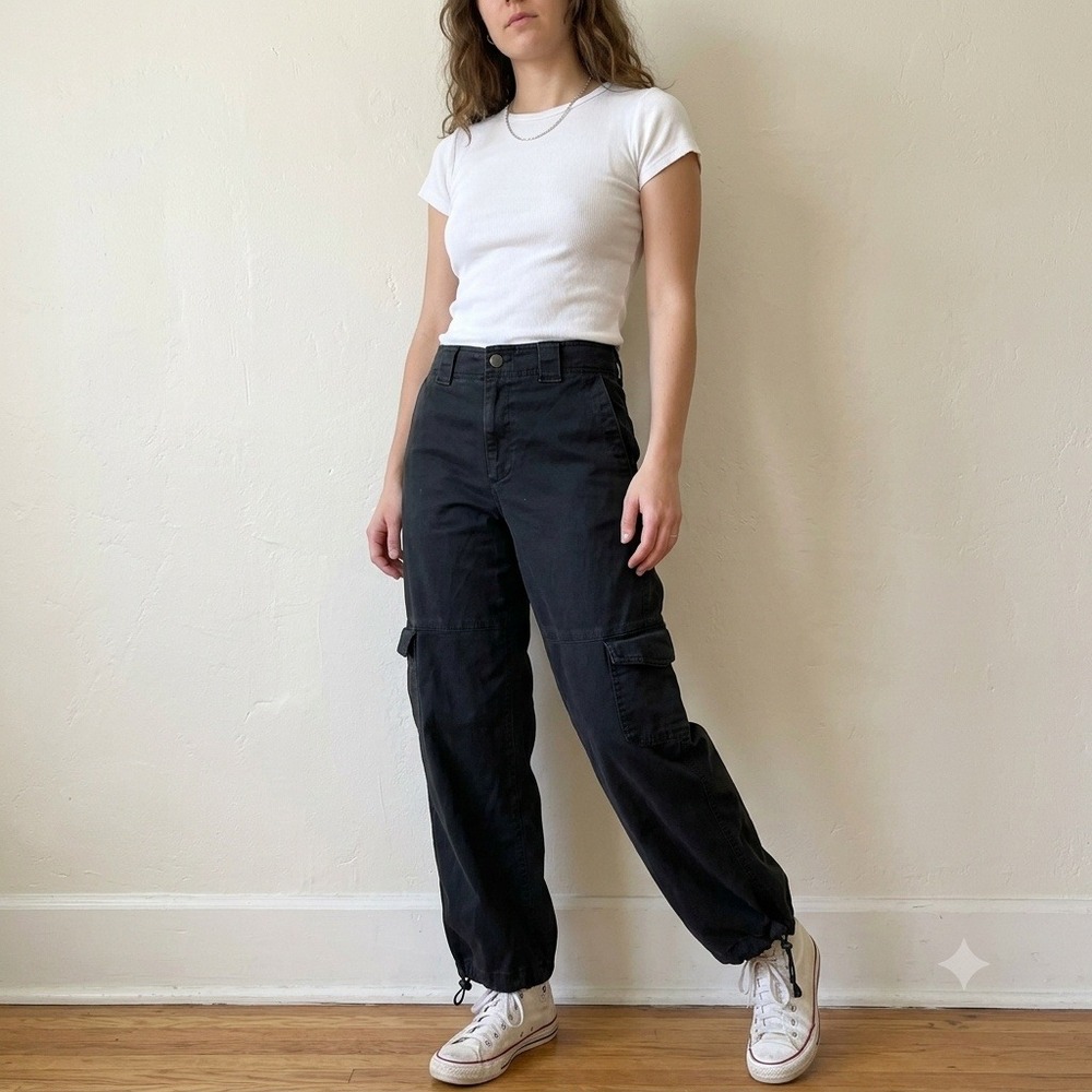 Old Navy Womens High-Rise Balloon Cargo Pants XS Black Utility Gorpcore Barrel